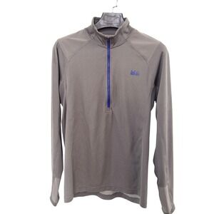 REI Mens Long Sleeve 1/4 Zip Pullover Shirt Gray  Medium Running Hiking Trail